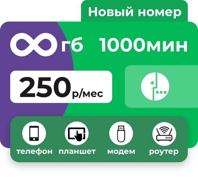 Тариф Мегафон с безлимитным интернетом и пакетом 1000 минут за 250 руб/мес