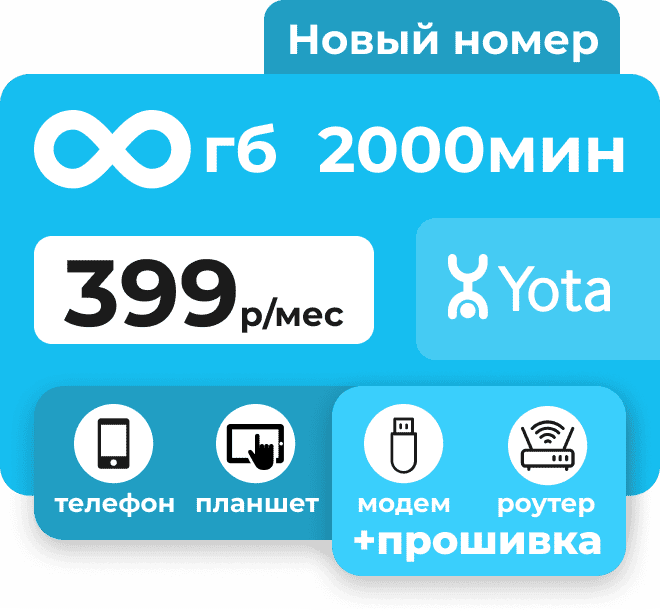 Сим-карта Йота с безлимитными интернетом за 399 руб/мес. Для модема, роутера, планшета и телефона.